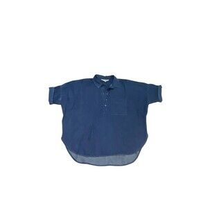LOFT Denim Chambray Popover Shirt Women’s S  Boxy Oversized High Low Indigo Blue